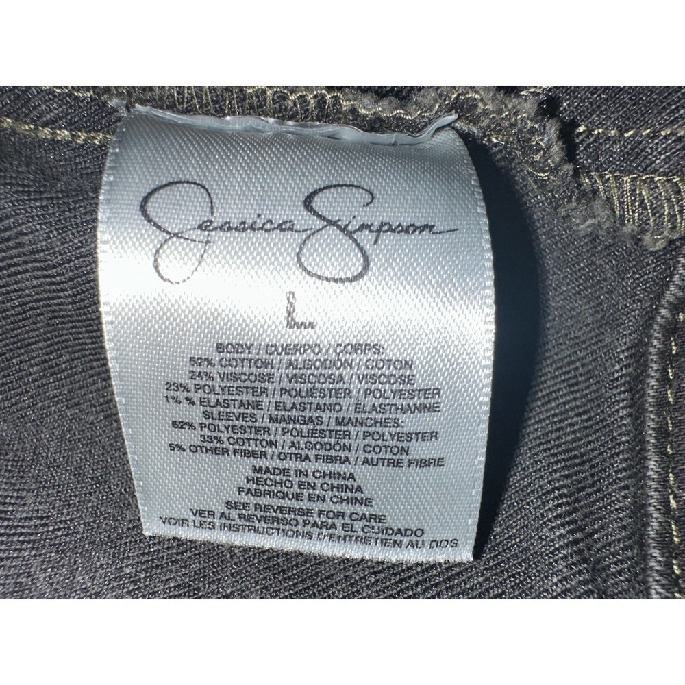 Jessica Simpson Jean Jacket Size Large Aztec Print Sleeves Green Sunwashed Denim - Picture 4 of 4